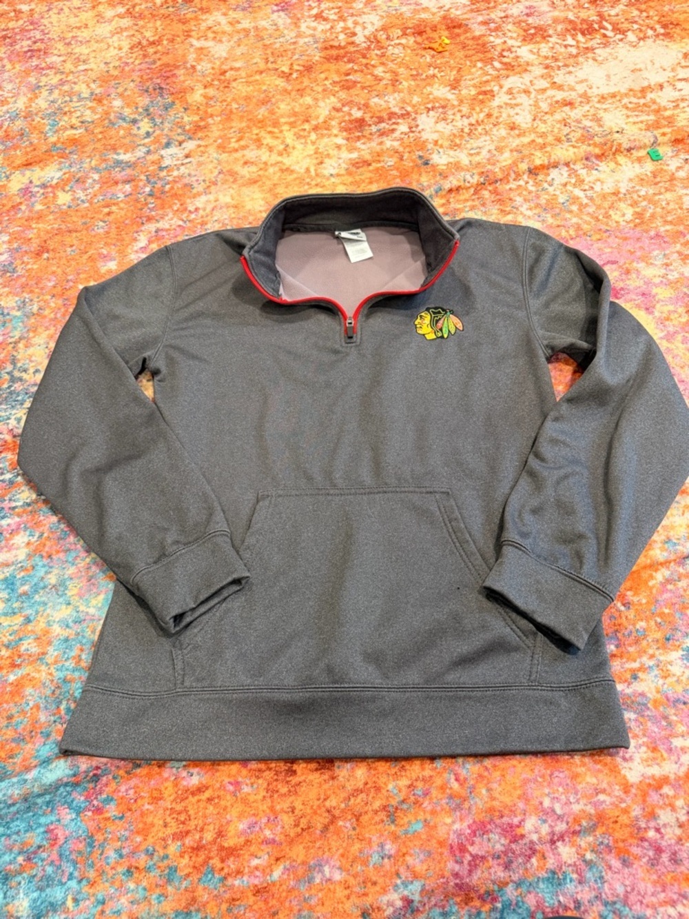 Chicago Blackhawks NHL Gray Quarter Zip Fleece Pullover Hoodie